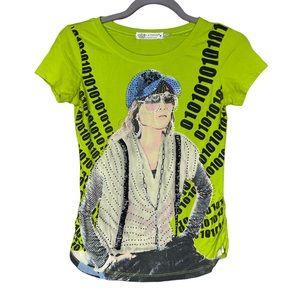 FORLA PARIS Women's Sz M Green Beaded Embellished Funky Rock & Roll Fitted Top